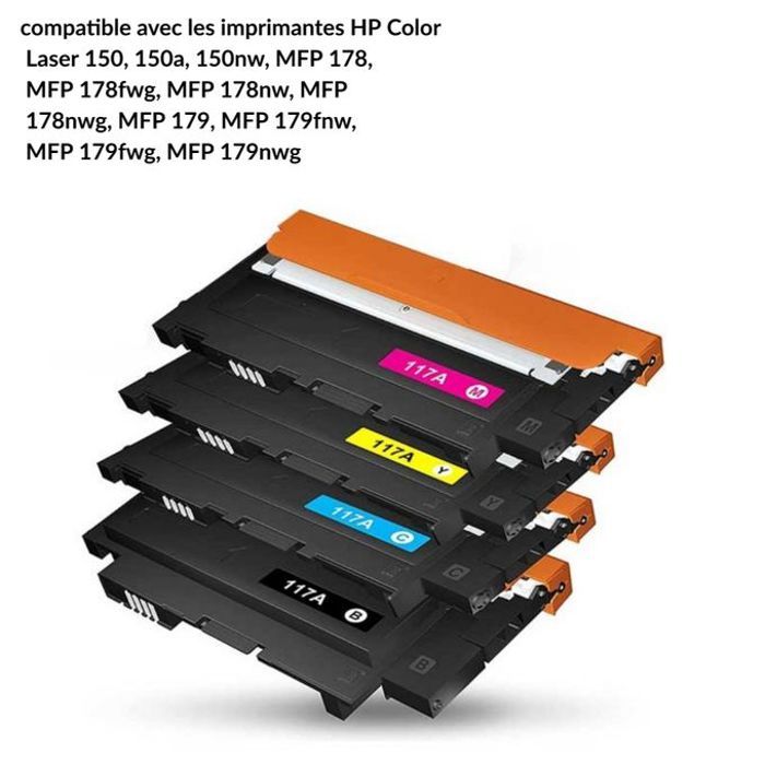 Toners compatibles - HP - 117A - Lot de 4 - Noir, Cyan, Magenta, Jaune - Imprimantes Laser