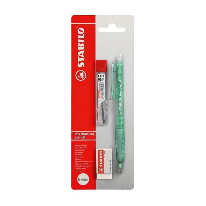 Porte mines 0,5mm avec recharge min x12pcs et gomme - STABILO