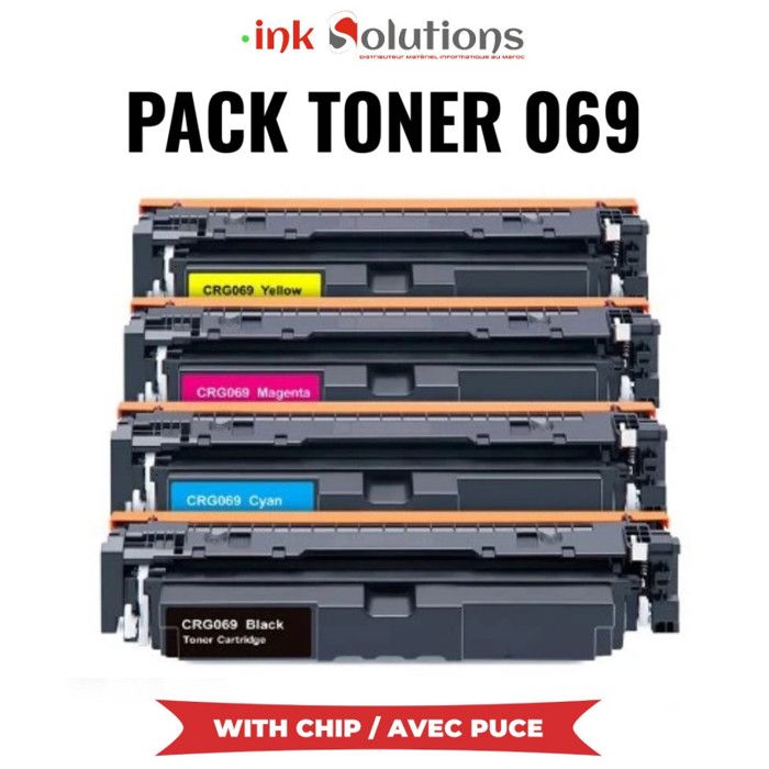 Pack 069 compatible BK/C/M/Y pour les imprimantes I-Sensys MF754cdw, MF752cdw, Lbp673cdw