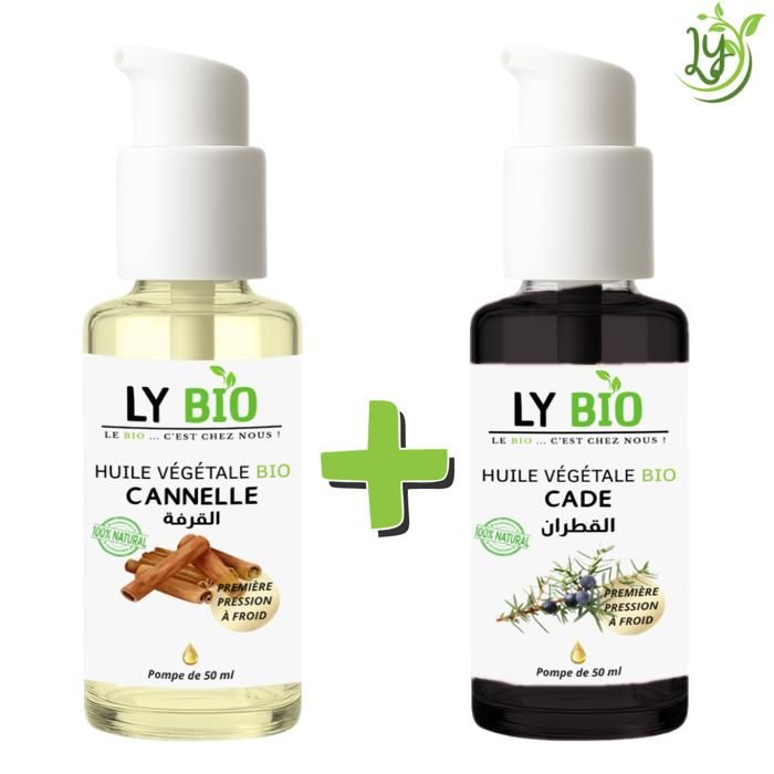 Pack Huile - LYBIO - Huile Cannelle 50ml - Huile Cade 50ml - Soin Cheveux et Corps - Mixte