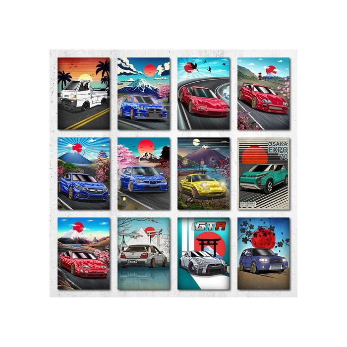 Poster A5 - Jdm Cars - Compilation 2 - 12 Posters - Papier photo 350g - Décoration murale