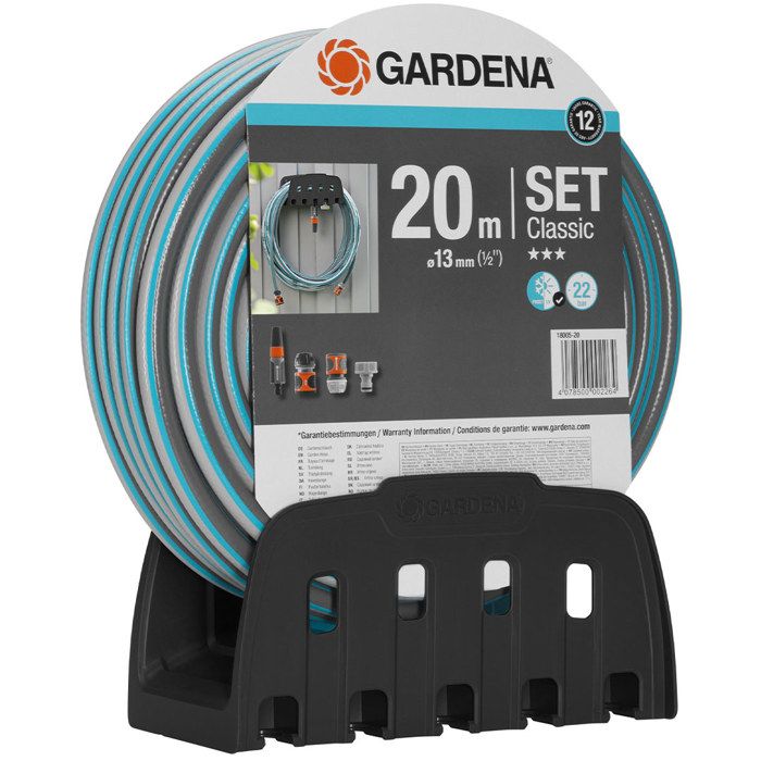 Tuyau Classic 20m avec Porte-tuyau mural avec accessoire – Gardena