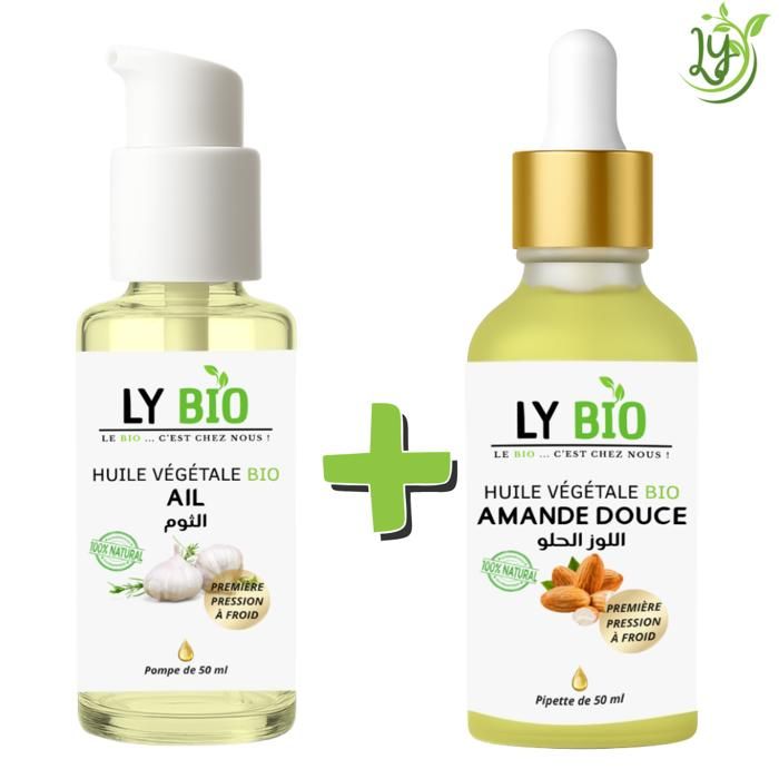 Pack de soins bio - LYBIO - Huile Ail 50ml - Huile Amande Douce 50ml - Nourrissant - Mixte