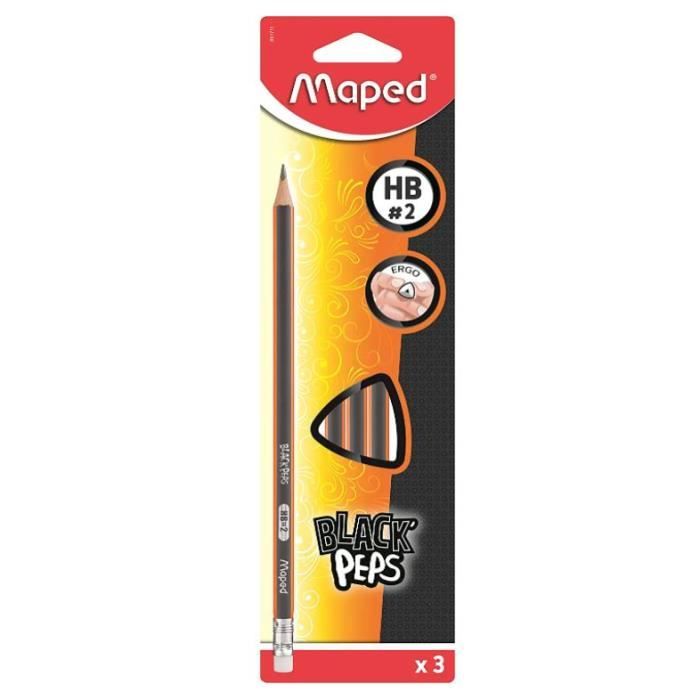Crayon à papier - Maped - Graphite Black'Pep's - HB - Blister de 3 - Mixte
