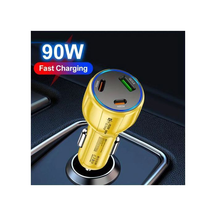 Charge de Voiture 90W, QC3.0, PD, QUICK Chargeur Multi-ports Super Rapide
