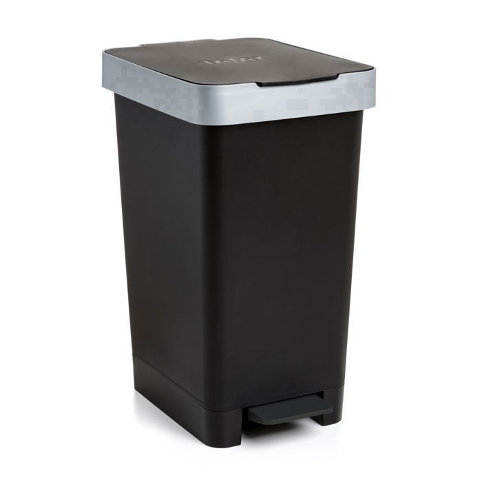 Poubelle à pédale - TATAY - SMART - 25L - Plastique résistant - Noir avec bande grise