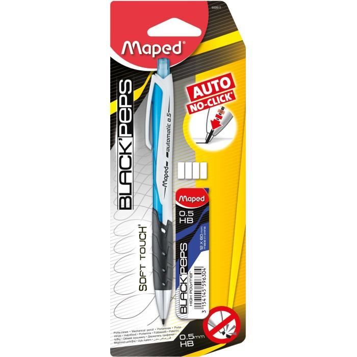 Porte mines automatique MAPED - HB - 0,5 mm - avec étui mine et 4 gommes de rechange