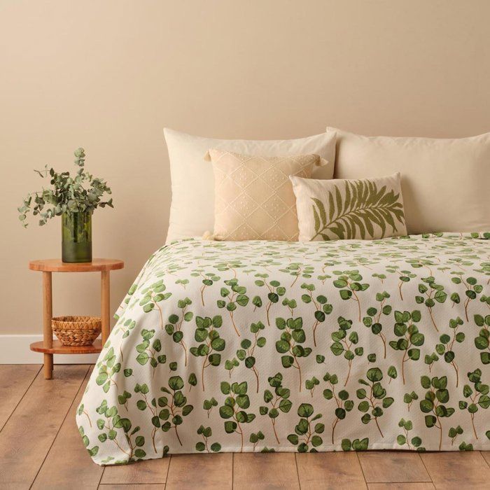 Eucalyptus Coton Double Imprimé Piqué Vert (200x220 cm)