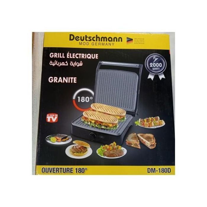 Deutschmann PANINI GRILLE 2 in 1 GRILLE DE CONTACT A 2 TRANCHES 180°