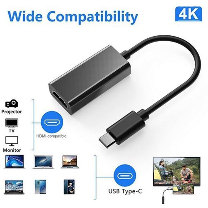 Adaptateur USB Type C vers HDMI - 4K 60Hz - Compatible MacBook et Samsung - Aluminium - Miroir haute résolution