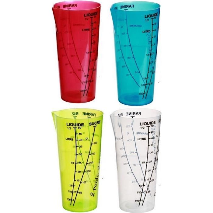 Verre Doseur Gradué 500 ML - CMP - PVC - 16 x 8 cm - Lave-vaisselle - Couleurs variées