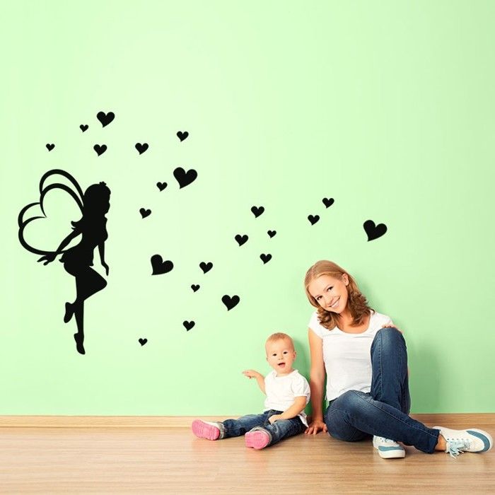 Autocollant Fée avec des coeurs Stickers décoration vinyle Déco