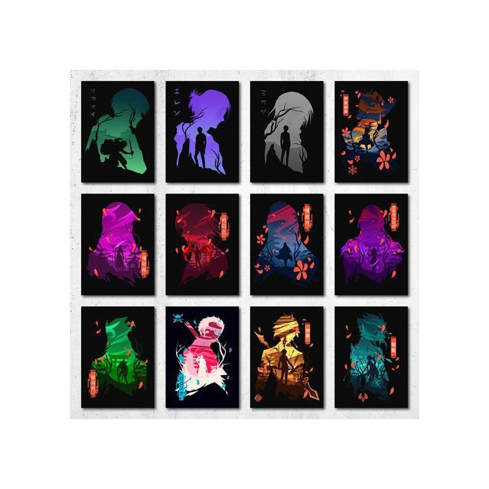 Poster A5 - Illusion Negative - Anime Characters - 12 Posters - Papier photo 350g - Décoration murale