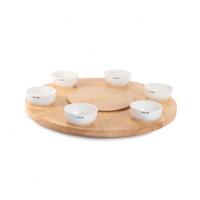 Plateau Tournant - BARBECOOK - JOYA - 6 Bols en Céramique - Bois d'Hévéa - Pratique