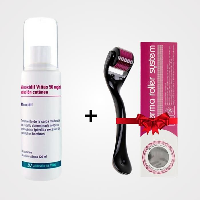 Minoxidil 5% - Viñas - 120ml - Anti-chute - Cuir chevelu irrité - Cadeau Derma roller