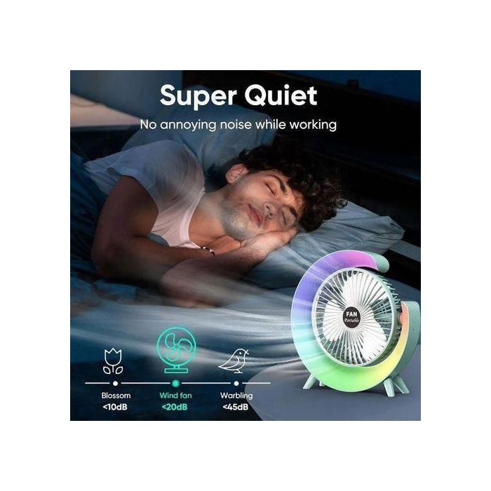 Ventilateur de Bureau Élégant avec LED Multicolores – 3 Vitesses – Refroidissement Silencieux et Design Moderne