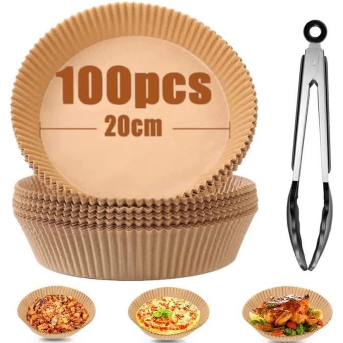 Papier Friteuse À Air [100 Pièces] + Pinces, Accessoires Friteuse Sans Huile,Papier Pour Friteuse À Air 20 Cm, Air Fryer Acce[G1340]