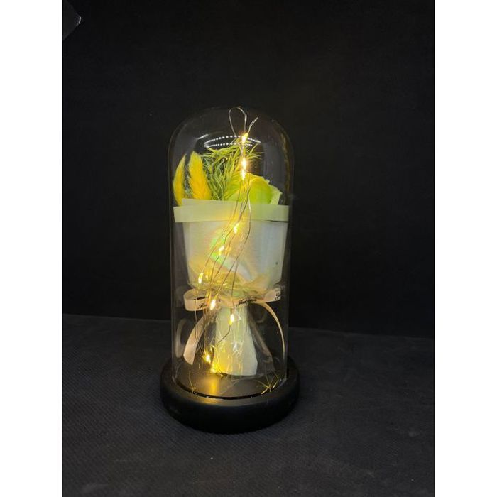 Lampe - Fleur en verre - Rose préservée - LED - Décoration intérieure - Rouge