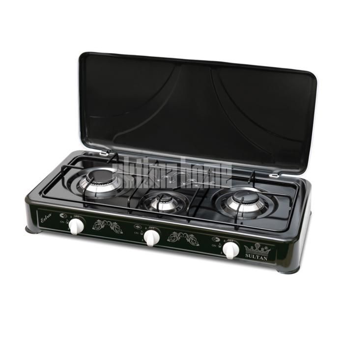 Plaque de Cuisson à Gaz - Sultan - 3 Brûleurs Extra Large - Acier Inoxydable - Noir - 60 cm