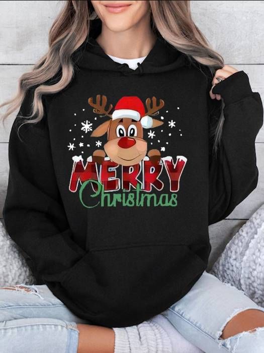Hiver Casual Fleece doublé Épais Manche Longue Hoodie avec de Renne de Noël