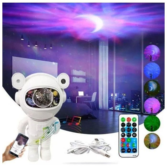Projecteur Astronaute Veilleuse Bluetooth avec Télécommande et Haut-Parleur