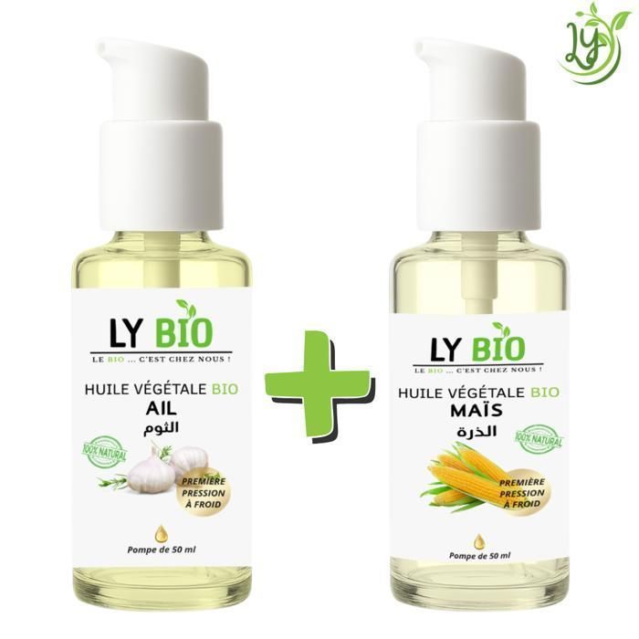 Pack Huile - LYBIO - Ail 50ml + Maïs 50ml - Soin Cheveux - Hydratation - Anti-chute