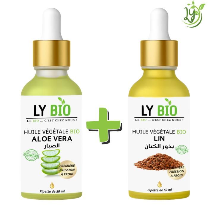 Pack Huile Aloe Vera & Huile Lin - LYBIO - 50ml - Hydratant - Tous types de cheveux - Mixte