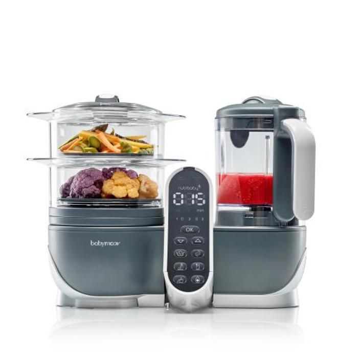 Babymoov Robot Cuiseur Bébé Nutribaby(+) - 6 en 1 - Cuiseur-vapeur/Mixeur - Grande Capacité 2,2L, Gris
