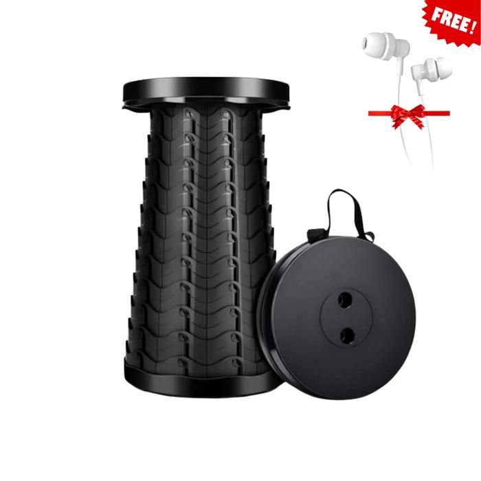 Tabouret télescopique portable - Noir - Réglable de 2,5 à 18 pouces - Léger - Écouteurs gratuits inclus