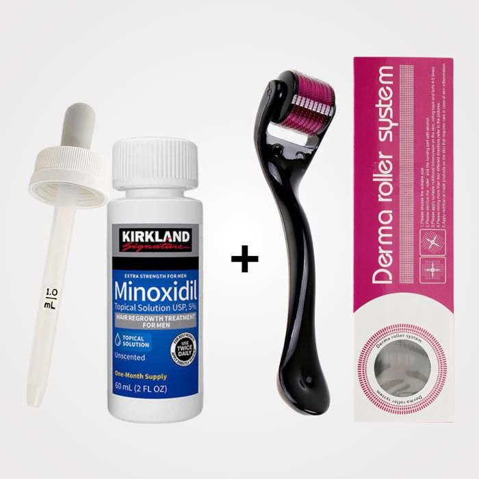 Traitement capillaire - Kirkland - Minoxidil 5% - 60ml - Derma roller - Anti-chute cheveux