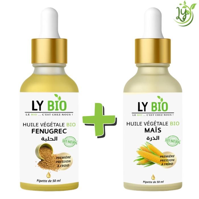 Pack d'Huiles - LYBIO - Huile Fenugrec 50ml - Pipette - Huile Mais 50ml - Pipette - Nourrissant
