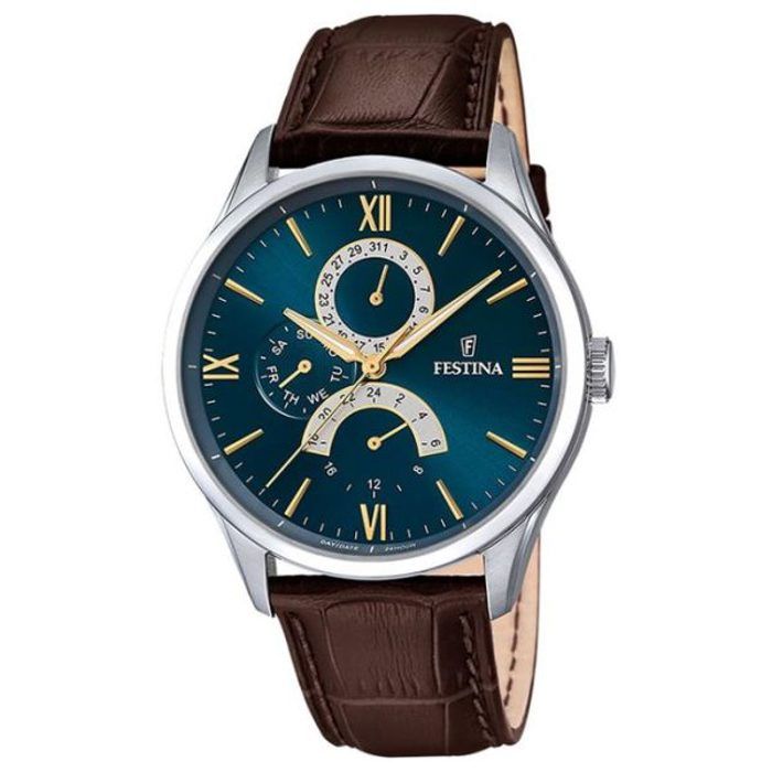 Festina Bracelet marron – Cadran bleu ensoleillé – Avec dateur – F16823/A