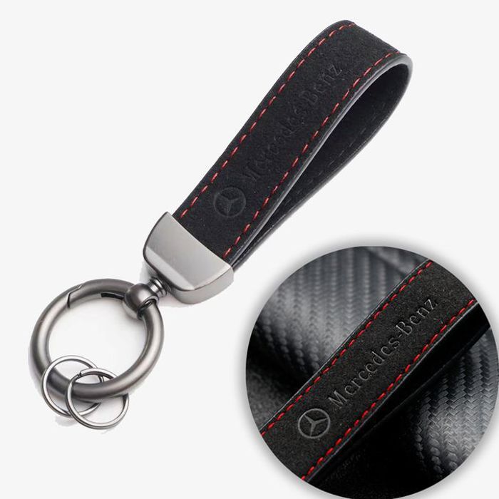 Porte-clés Joli lanière en Suède Cuir et métal avec logo Mercedes-Benz