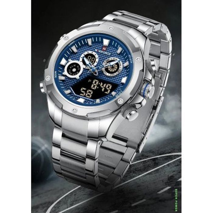 Montre Métallique - Naviforce - Classique - Acier Inoxydable - Résistante à l'Eau 30m - Affichage LED