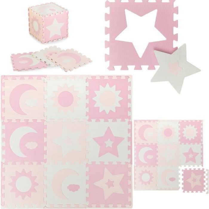 MoMi NEBE Tapis d’eveil – 3D Puzzles en mousse EVA pour Enfant – 90x90cm – Rose