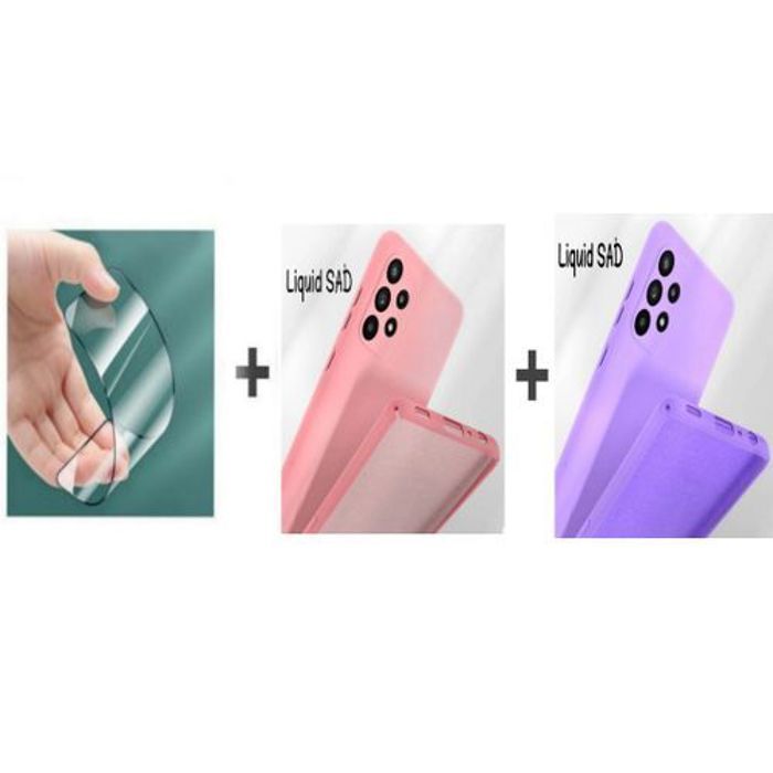 Coque et Protection d'Écran - GÉNÉRIQUE - Samsung A32 - Silicone Souple - Rose et Mauve - Résistante aux Chocs