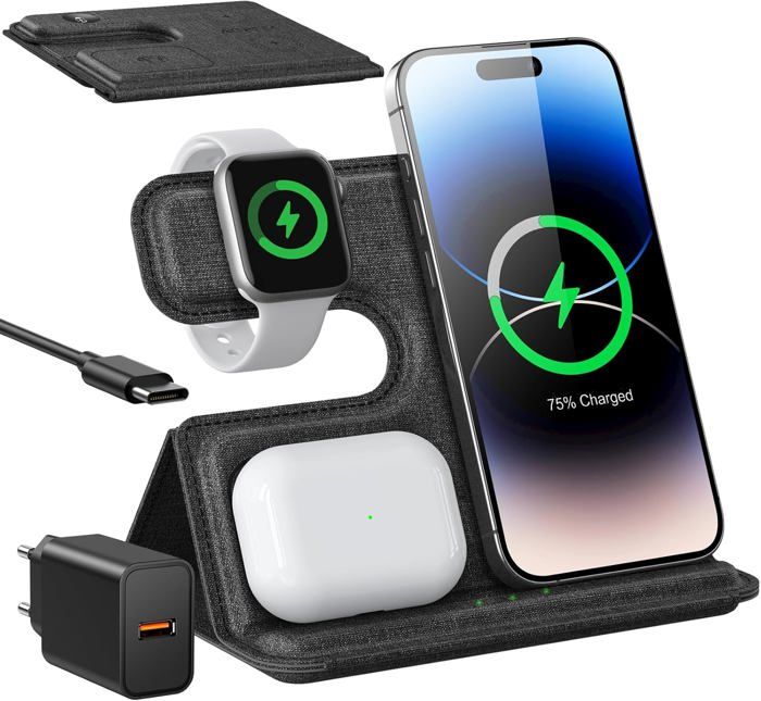 3 i 1 Qi induktionsladdare 18W trådlös laddare för iPhone 15/14/13/12/Pro/Max/Plus, Samsung S24/S23/S22/S21, iWatch 2-9/AirPods