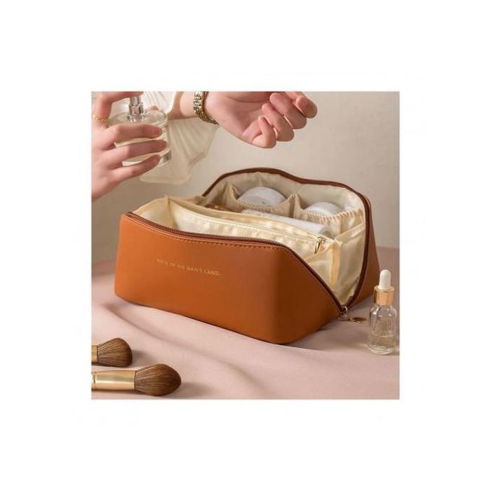 Trousse de Maquillage Grande Capacité - Marron - Cuir PU