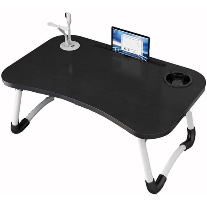 Table pliante réglable pour ordinateur portable avec fente pour tasse et ventilateur, (coloure aleatoire)