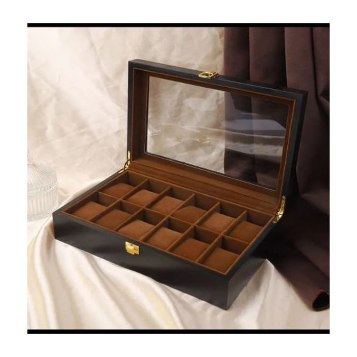 Luxueux coffret rangement pour montres / bijoux - Noir -en bois - 12 emplacement