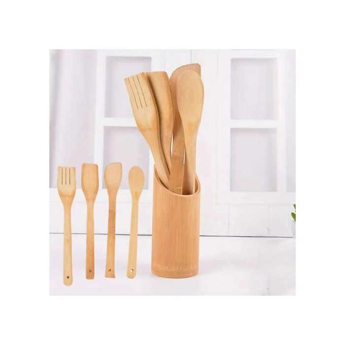 Ensemble de 4 support et 4  spatules en bambou-ustensiles de cuisine bois et bambou