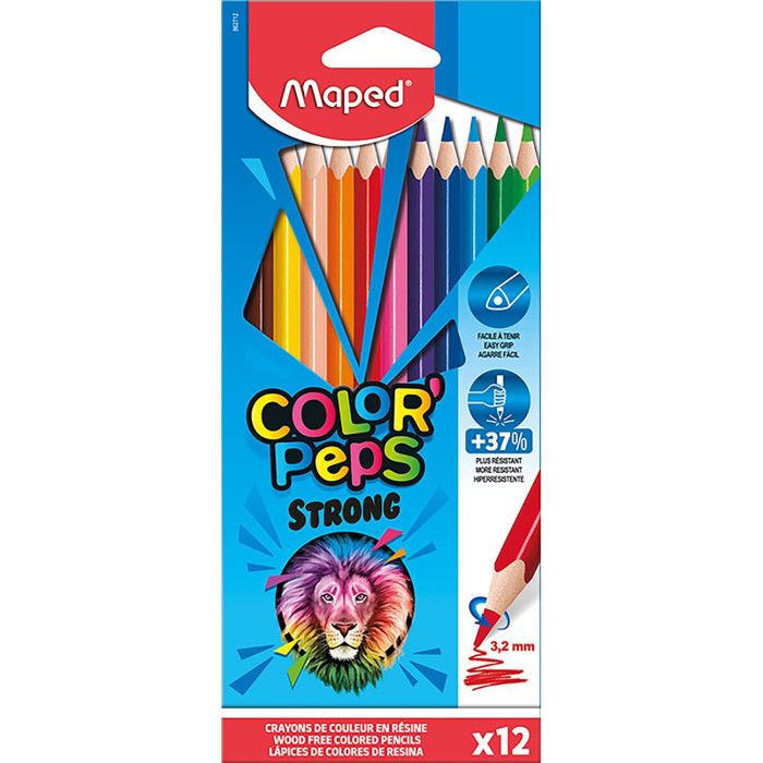 Crayon de couleur - Maped - COLOR PEPS STRONG - Étui de 12 - Résistant - Triangulaire