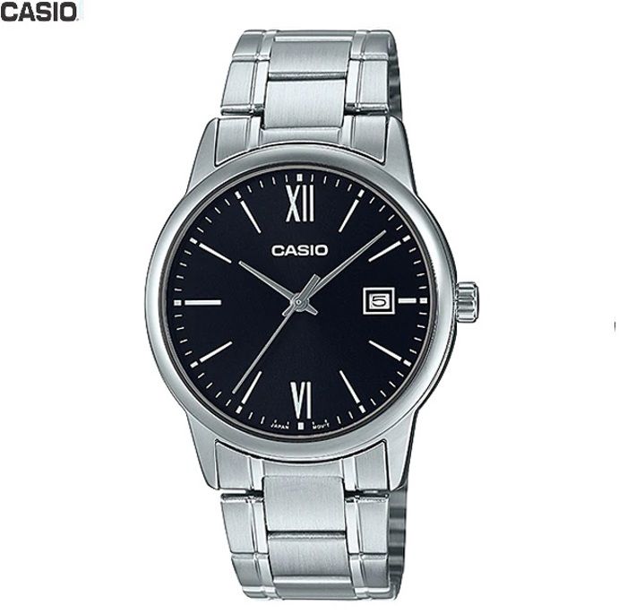 Casio Montre homme analogique acier inoxydable avec Date chifre romain-MTP-V002D-1B3