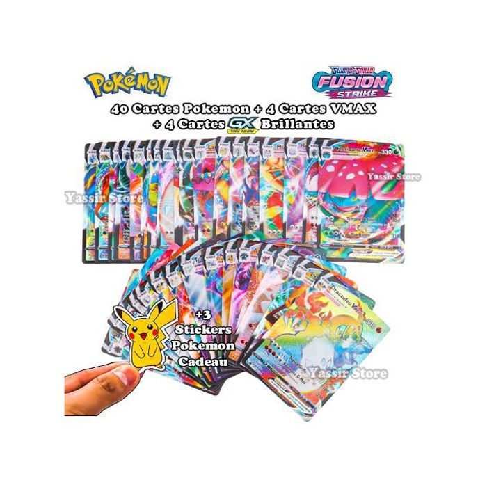 Lot de 48 Cartes Pokémon + 3 Stickers : un cadeau parfait pour les fans de Pokémon
