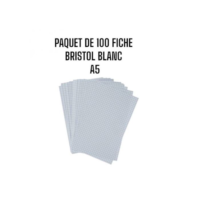 Fiche bristol blanche petit carreaux 13.5x21 / 180 g - Paquet de 100
