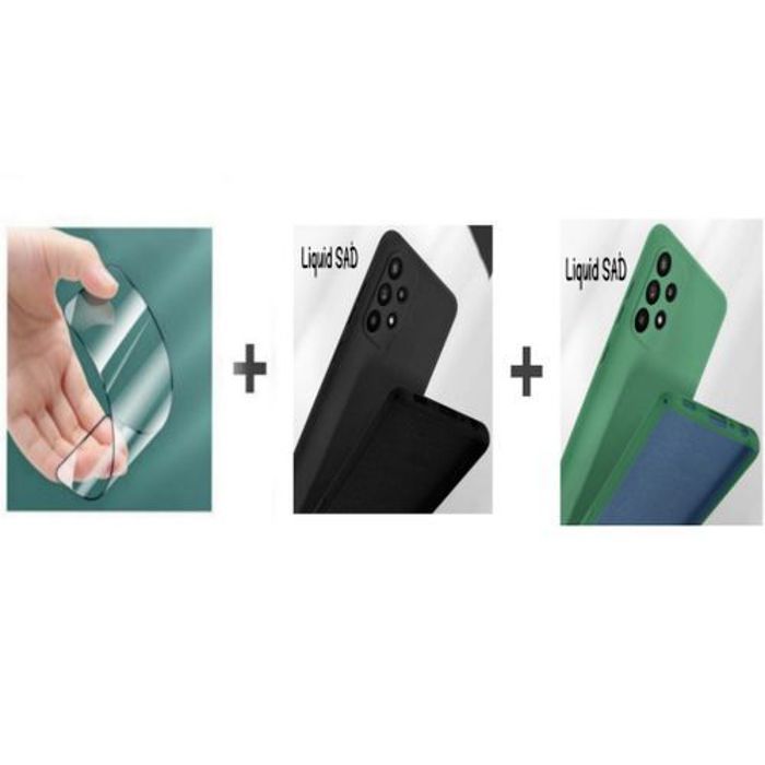 Case Pack : 2 Pochette Samsung A52 Silicone Souple Noir Et Vert Foncé + Protection Incassable