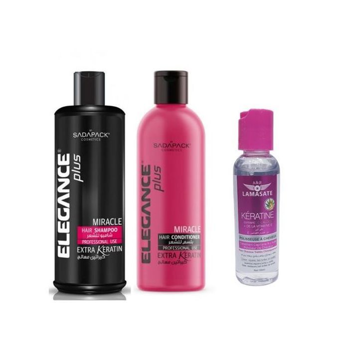 Pack Elégance - Shampoing 500ml + Démêleur 500ml + Sérum - Soin complet pour cheveux sublimes et sains, enrichi en kératine.