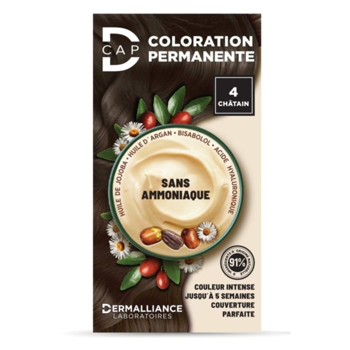 Teinture capillaire - D-CAP - N°4 Châtain - Couverture optimale - Sans parabène - 150 ml