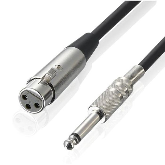Jack 1/4 pouces, 6.5mm Mâle vers XLR Femelle, Câble Mono + Feuille Tressée Blindée - 3M