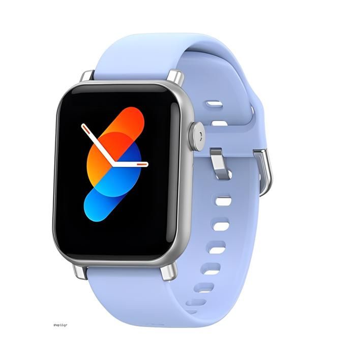 Montre connectée Havit argentée avec bracelet bleu et fonction appel